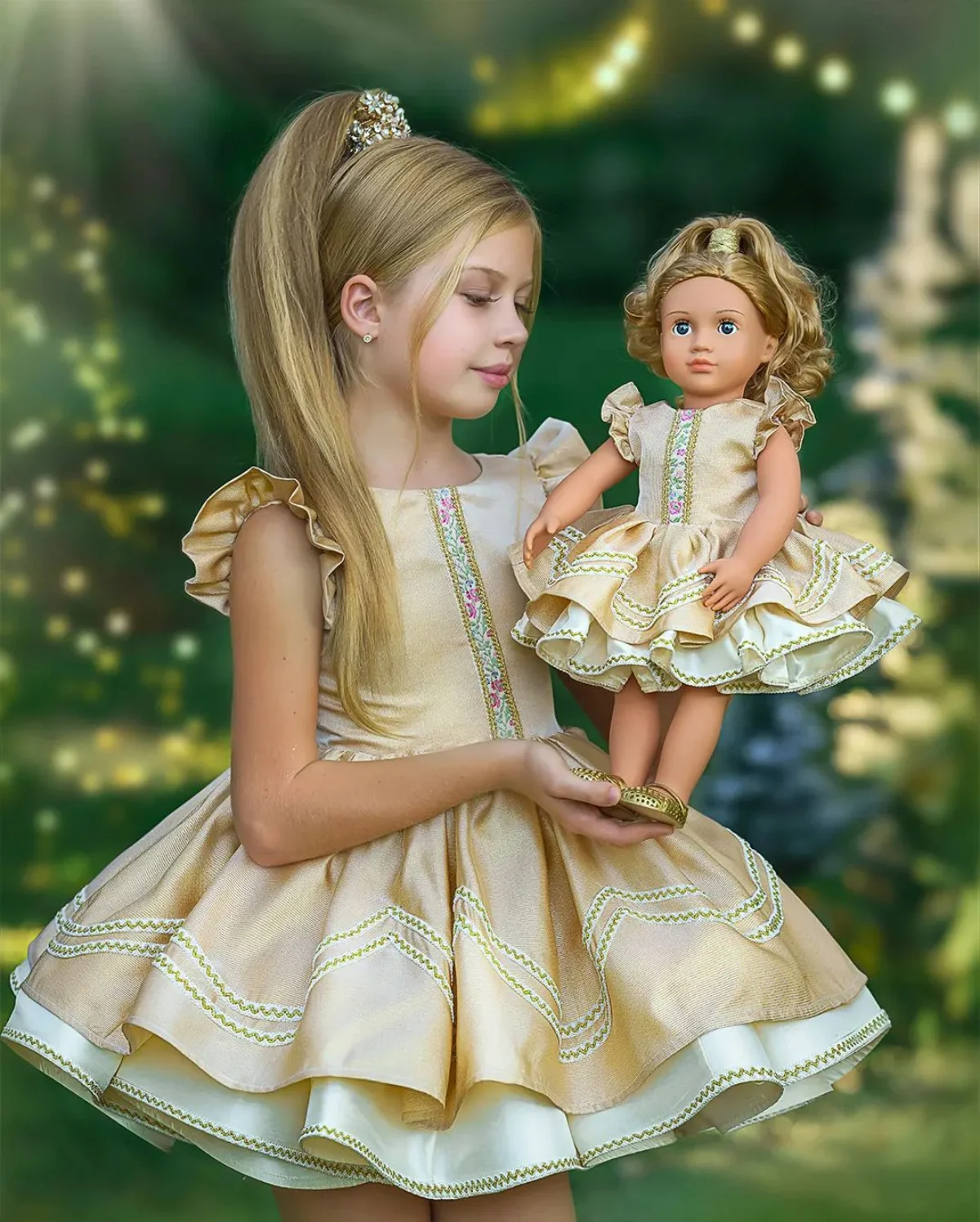 0-8Y Bebek Kız Bahar Yaz Altın Vintage İspanyol Prenses Balo Elbise Noel Bayram Rahat