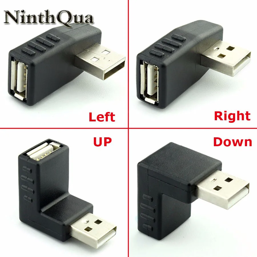 1 adet Sol/Sağ/yukarı/Aşağı Açı 90 Derece USB 2.0 Erkek 90 Açılı USB Dişi Erkek Adaptör Kablosu