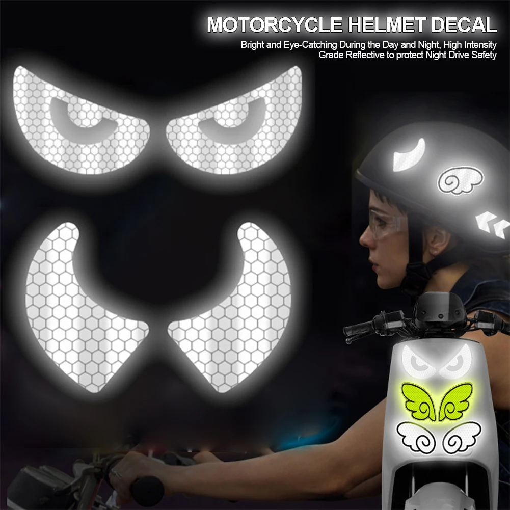 1 Çift Yaratıcı Su Geçirmez Gözlük Şeytan Boynuz Motosiklet Kask Çıkartması Gece Uyarı İşareti Yansıtıcı Sticker Dış Aksesuarlar