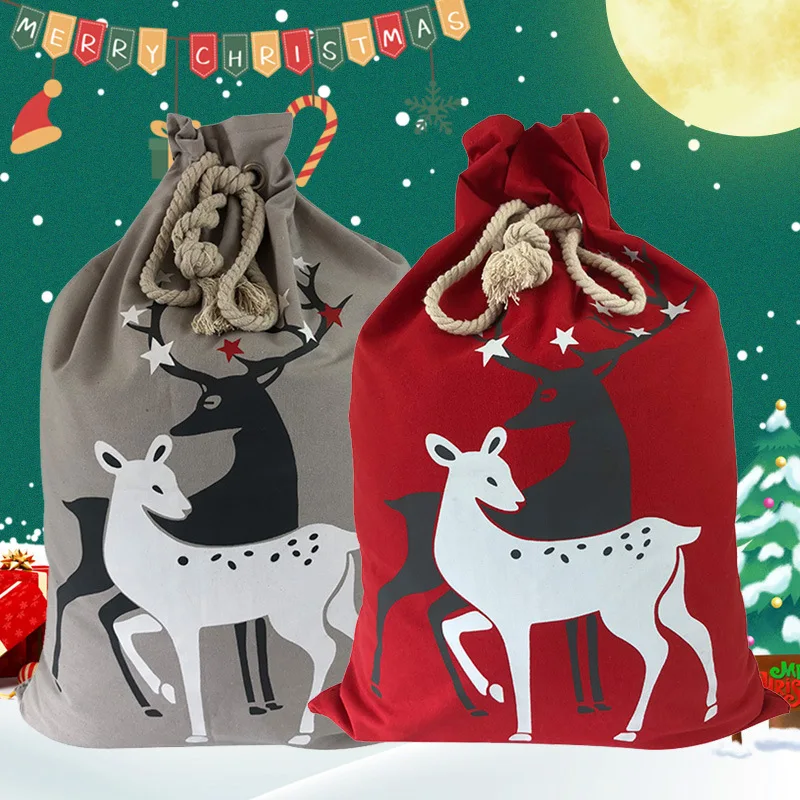 10 Adet 50x70cm Noel İpli Şeker hediye keseleri Çevre Dostu keten çantalar Noel Elk Yeni Yıl Noel Çocuklar için En İyi Hediyeler Parti Dekor