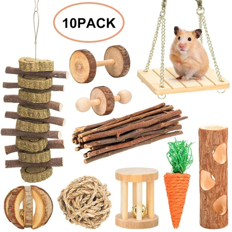 10 Adet Hamster Çiğnemek oyuncak seti Ahşap Kürkü Oyuncak Aksesuarları Halter Egzersiz Çan Rulo Oyuncaklar Küçük Hayvan Diş Bakımı