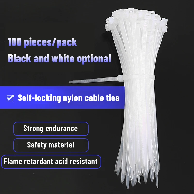 100 Adet Kendinden kilitlemeli Plastik Naylon kablo bağı 2.5*200MM Siyah kablo bağı Sabitleme Halkası 2. 5x100 Endüstriyel kablo bağı kablo bağı Seti
