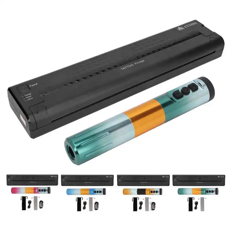 1200mAh Profesyonel Termal Dövme Transferi Stencil Fotokopi Makinesi USB Arayüzü 1500mAh Kablosuz dövme kalemi Seti Siyah / Beyaz