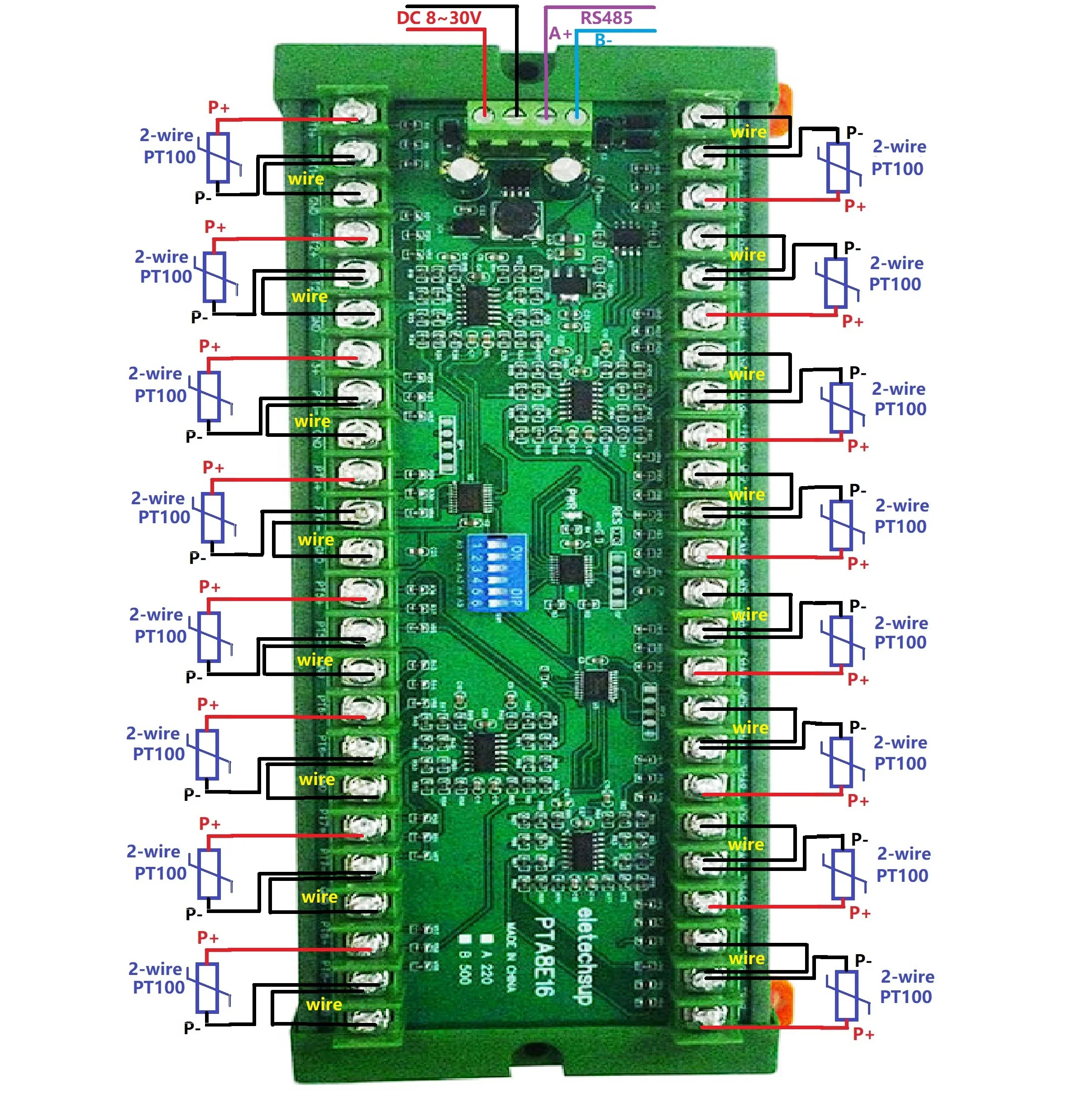 16AI DC12V 24V Yüksek Sıcaklık Acquisitio RS485 Analog Giriş PT100 RTD Sensör Toplayıcı Yapılandırma Yazılımı