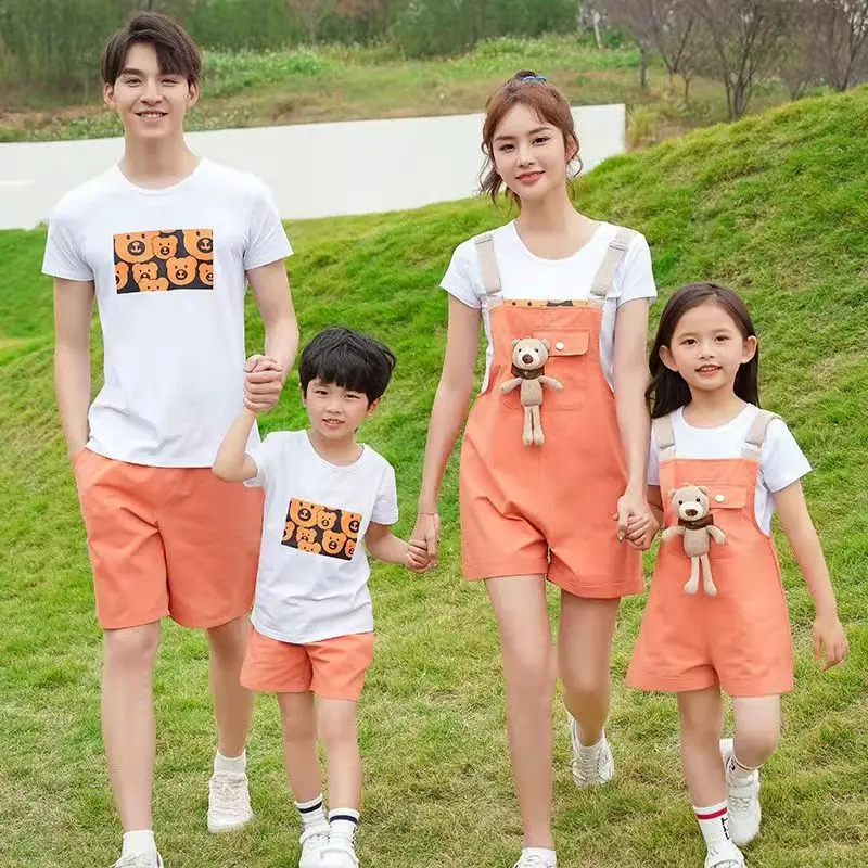 2 adet aile eşleştirme giyim setleri anne baba kızı oğul çocuklar bebek T-shirt Ebeveyn-çocuk Kırmızı Baskı kısa kollu t-shirt Tops