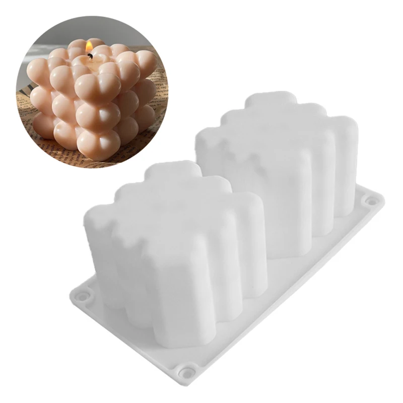 2 Kavite Aşk Kalp Mum Silikon Kalıpları DIY 3D Kabarcık Küp Aromaterapi Sabun Sanat Mum Yapımı Araçları Tatlı Pasta Reçine Kalıp