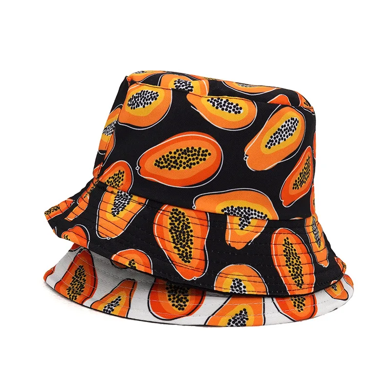 2021 Yeni Papaya Pamuk balıkçı şapkası Kadın Erkek Hip Hop Meyve Panama Kova Şapka Güneş Balıkçı Şapka Kapaklar