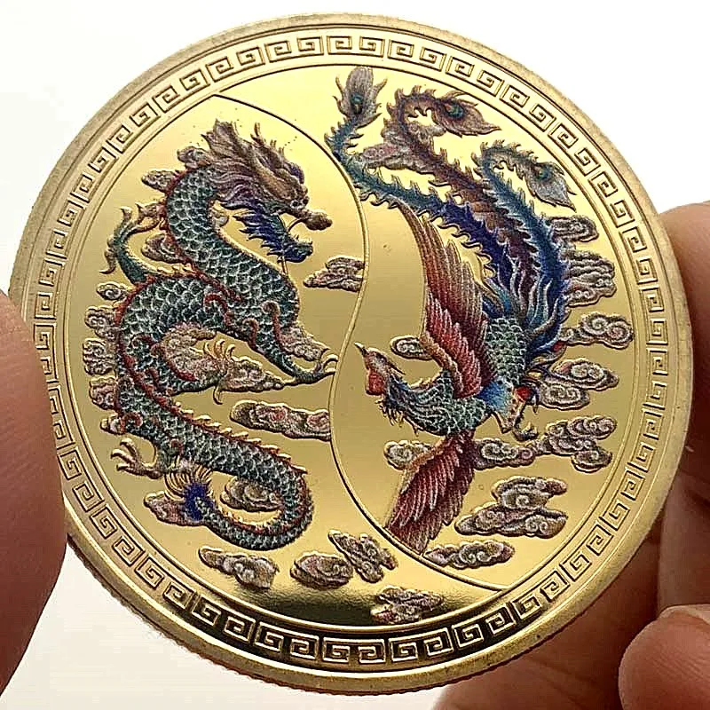 2021 Çin Geleneksel Refah tarafından Getirilen Ejderha ve Phoenix Altın Gümüş Kaplama 45 * 3mm hatıra parası