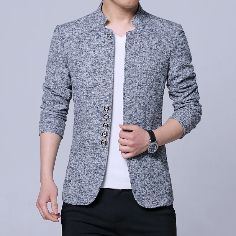 2023 Erkekler Moda Standı Yaka Slim Fit Çin Yüksek Kaliteli Karışımları Takım Elbise Ceket / Erkek Rahat Trend Büyük Boy Yün Blazer Ceket