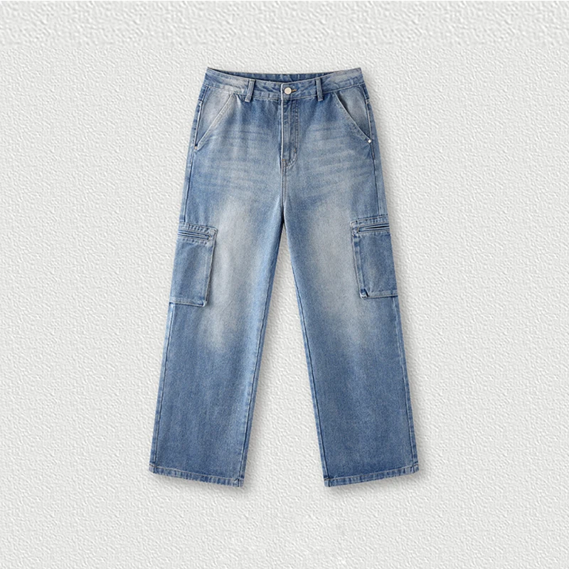 2023 İlkbahar ve Yaz Amerikan Vintage Yıkama Eski Düz Bacak Kot erkek Yüksek Sokak Pantolon