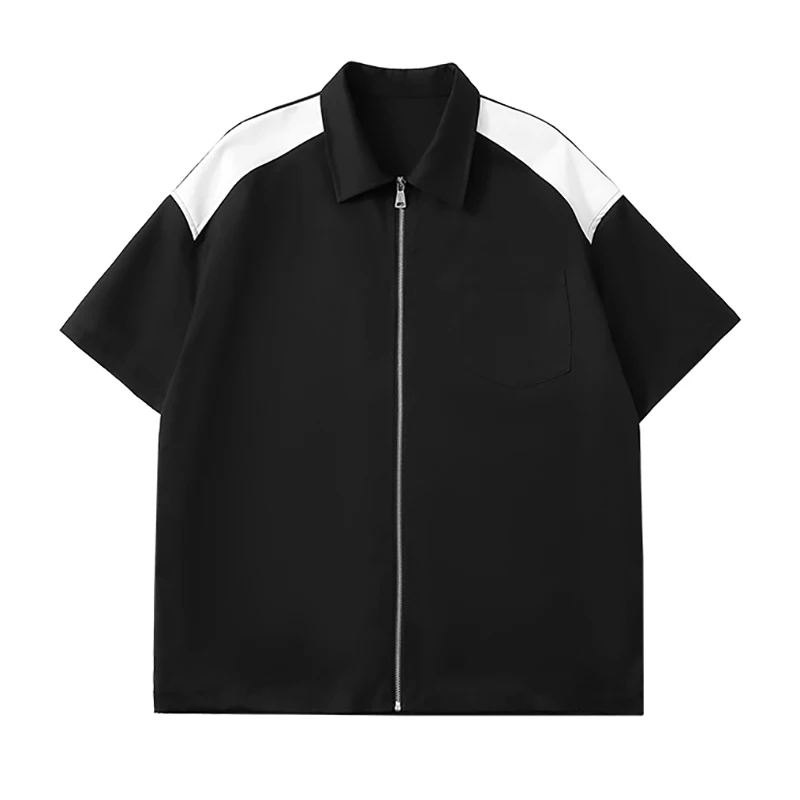 2023 Yaz Büyük Boy Vintage Gömlek Erkekler Baggy Bluz Moda Kore Streetwear Zip Up Kısa Kollu Giyim Üstleri Erkek Artı Boyutu