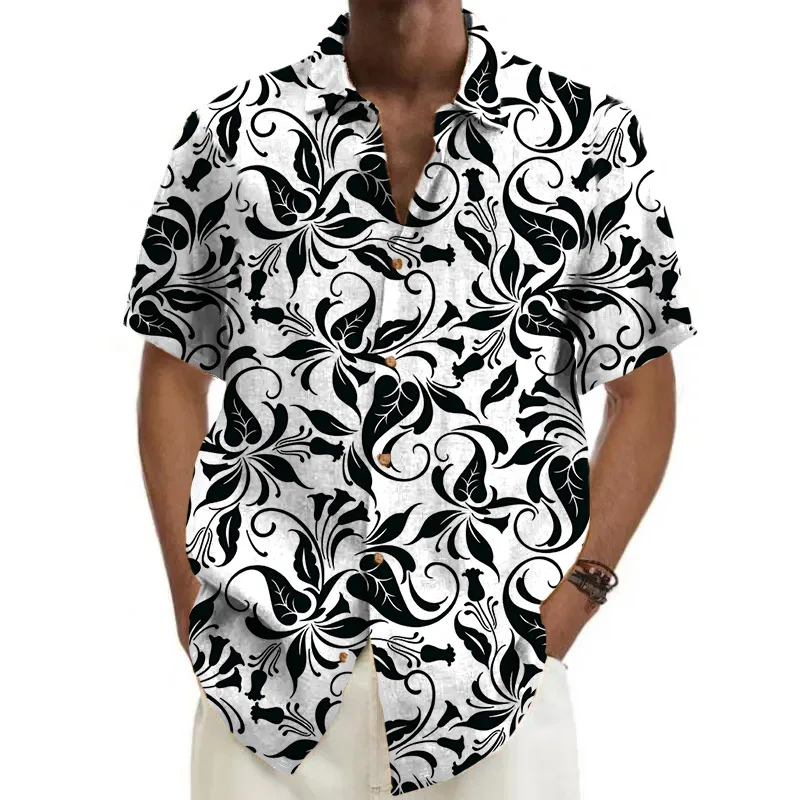 2023 yeni moda sınır ötesi Avrupa ve Amerikan polyester gömlek baskı rahat erkek kısa kollu gömlek yaka üst erkekler