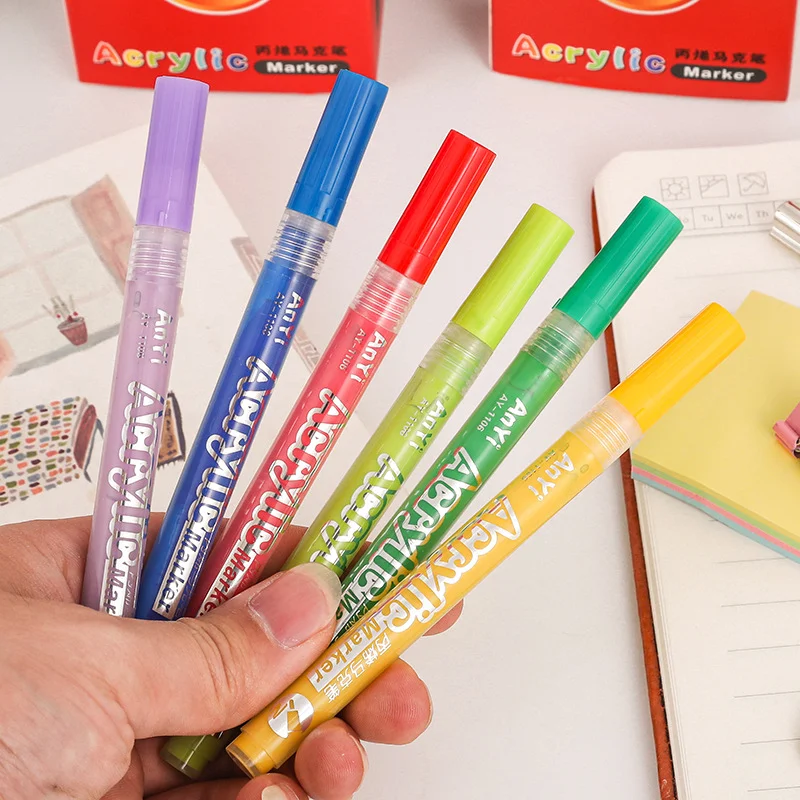 24 Renk Su Geçirmez İşaretleyiciler Akrilik Sanat Kalem Suda Çözünür Pigment suluboya fırçası Taş Seramik Çizim Boyama Kaynağı Tek