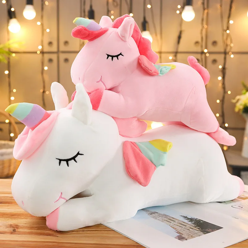 25-100cm peluş oyuncaklar Unicorn Sevimli Doldurulmuş Hayvan Kawaii Yumuşak Uyku Yastık Minder At Bebek Yılbaşı Hediyeleri Çocuklar Kızlar İçin