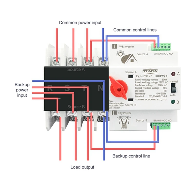 2X Din Ray 4P ATS Çift Güç Otomatik Transfer Anahtarı Elektrik Seçici Anahtarları Kesintisiz Güç 100A