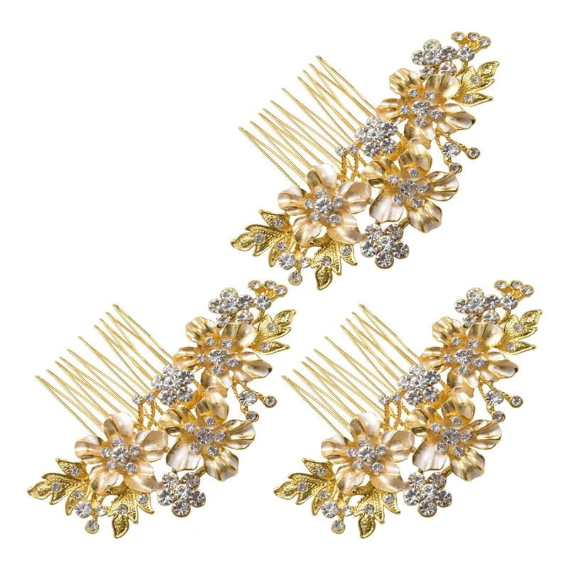 3X Düğün Gelin Saç Combs Vintage İmitasyon Kristal Tokalar Balo Takı Altın Gümüş Çiçek Desen Kadınlar Altın