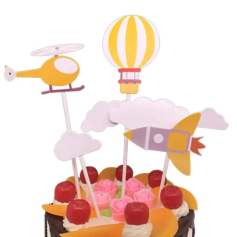 4 Adet Dış Uzay Tema Parti Dekorasyon Astronot Roket Doğum Günü Pastası Topper Cupcake Bayrağı Tatlı Masa Etiketi Ev Pişirme Dekor