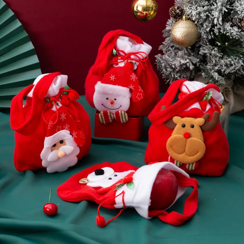 4 ADET Yeni Noel Santa Çuval Çocuk Noel Hediyeleri Şeker Çorap Çanta Zarif Noel Baba Baskılı Keten Noel Şeker Çantası