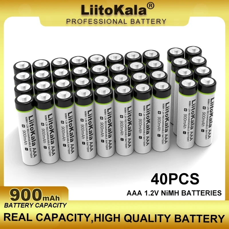 40 PÇS/LOTE LiitoKala AAA NiMH 1.2V Bateria Recarregável 900mAh Apropriado Para Brinquedos, Ratos, Balanças Eletrônicas, Etc.