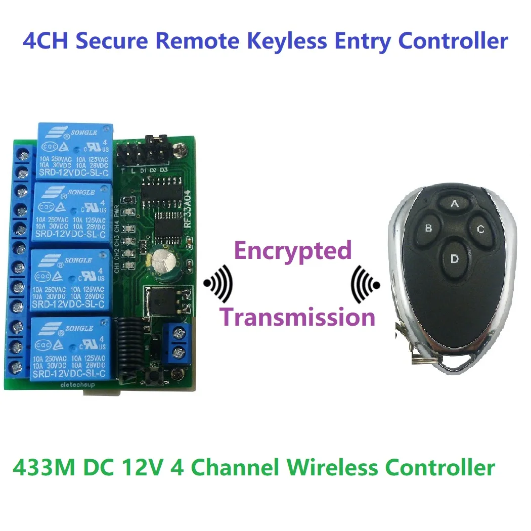 433 M 4CH Güvenli Uzaktan Anahtarsız Giriş Kontrol Haddeleme Kodu Keeloq HCS301 Uzaktan Kumanda Keyfob Verici DC 12 V