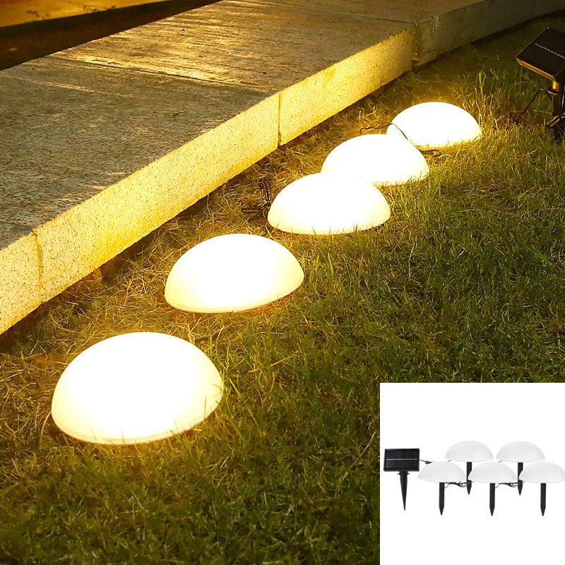 5 LEDs Güneş zemin aydınlatması topu şekilli Bahçe çim lambası Su geçirmez yolu peyzaj Yarım küresel şekilli güneş ışıkları açık