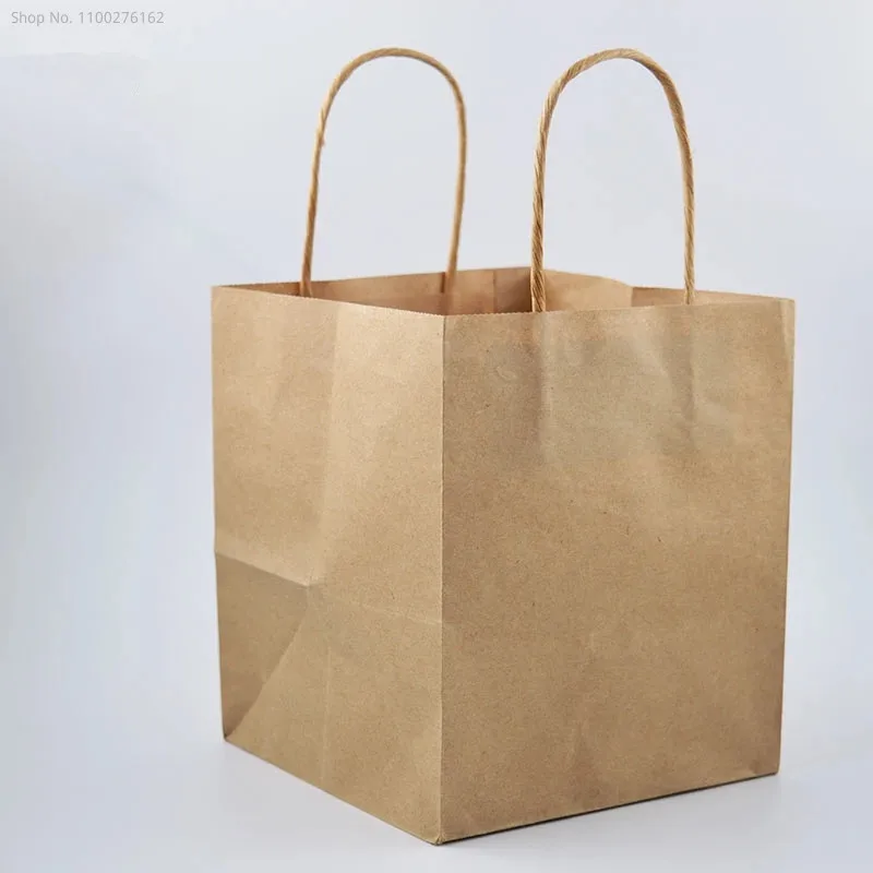 50 adet Beyaz Kraft Kağıt Kare Çanta Geniş Alt Paket paket ambalaj Gıda ambalaj kağıdı saplı çanta 150*150*170mm