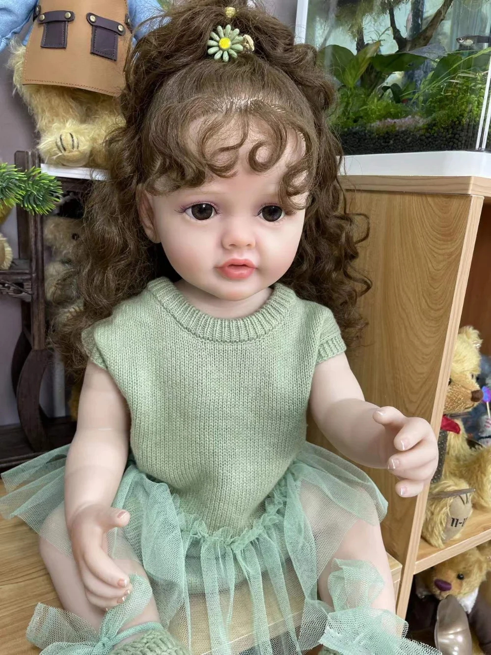 55 CM Zaten Bitmiş Bebek Betty Bebe Reborn Bebek Tam Vücut Silikon Prenses Kız Küçük Dalgalı Saç 3d Boyalı Damarlar bebe