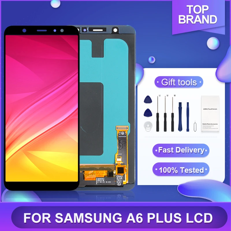 6.0 İnç A6 2018 Ekran Samsung Galaxy A605 Lcd dokunmatik ekran digitizer A6 Artı A605F A605FN A605G Meclisi Araçları İle