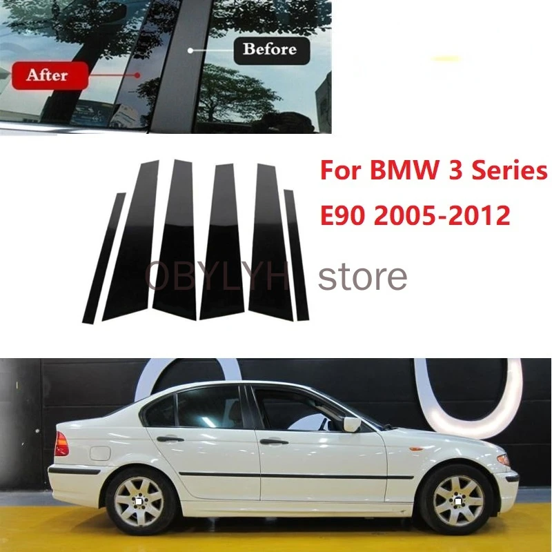 6 ADET Cilalı Pillar Mesajları İçin Fit BMW 3 Serisi E90 2005-2012 Pencere ayar kapağı BC sütun etiket