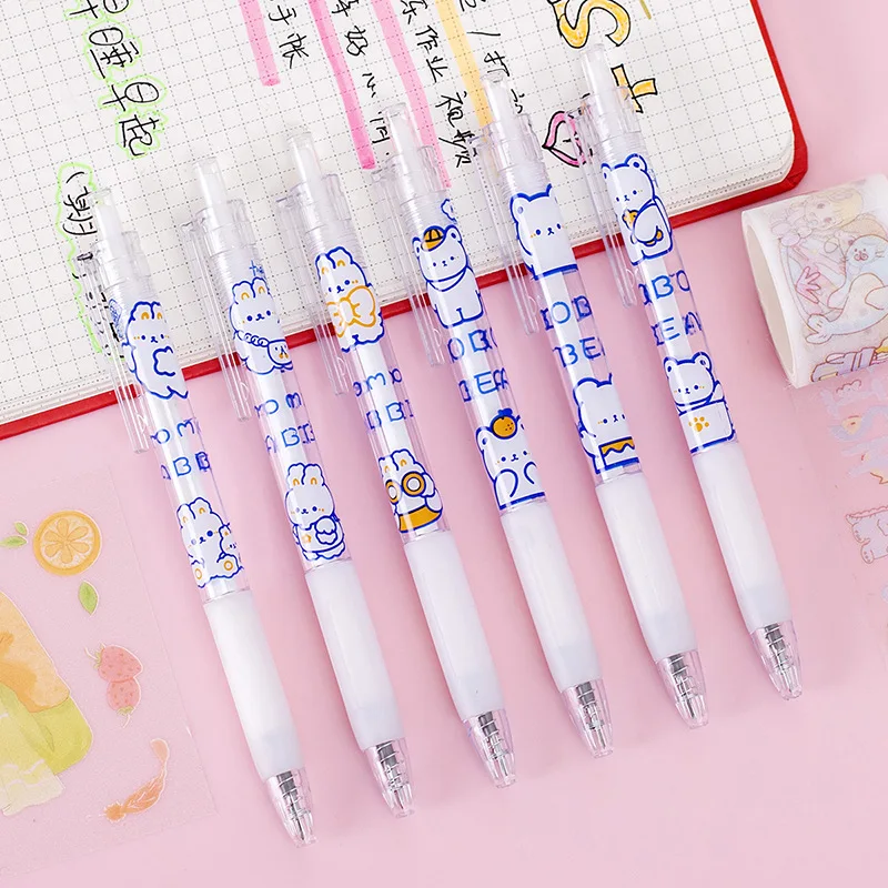 6 adet Set Karikatür Sevimli Basın Jel Kalem 0.5 mm Siyah Kawaii jel mürekkep kalemi Kore Nötr Kalem Kırtasiye noel hediyesi Okula Dönüş
