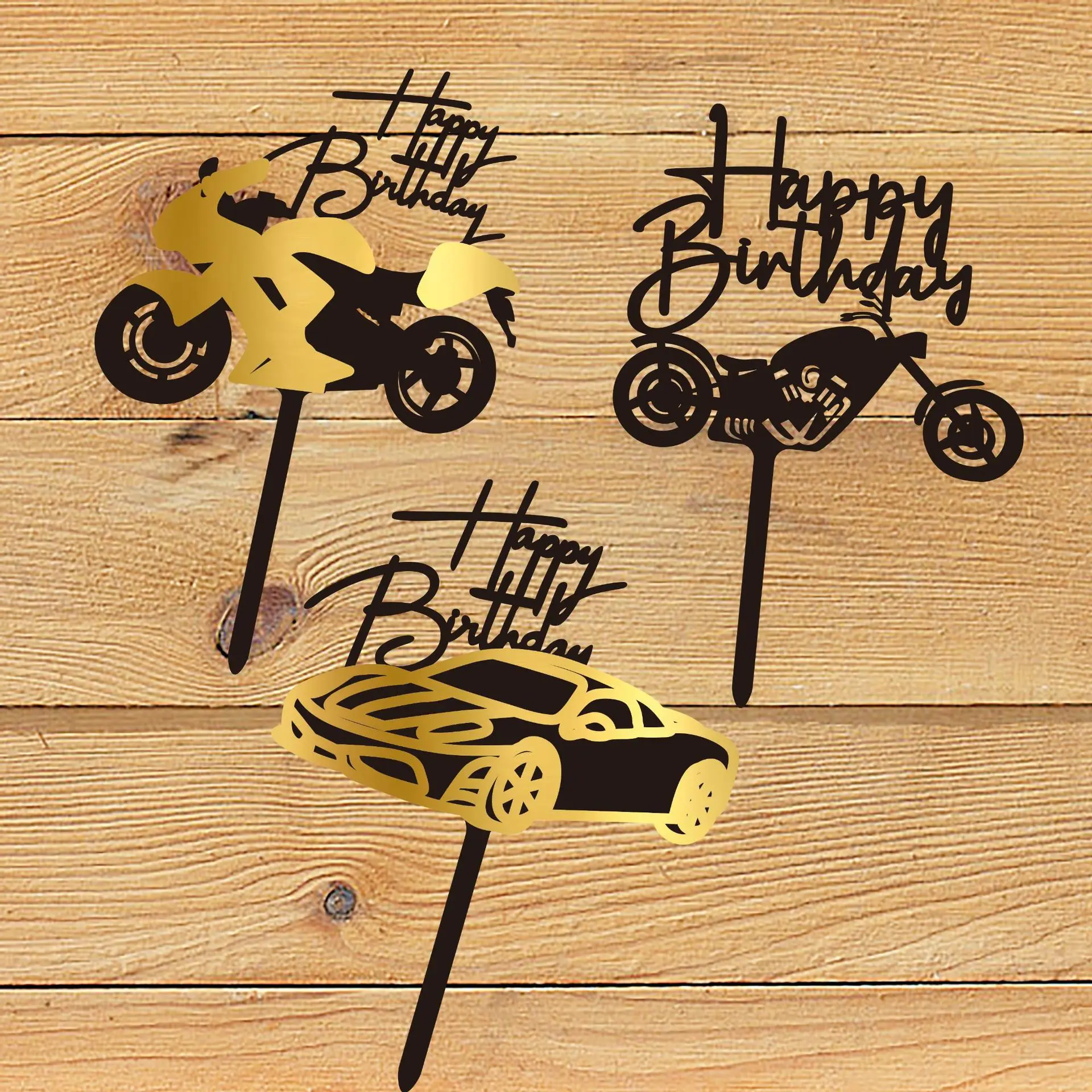 Akrilik Mutlu Doğum Günü Pastası Toppers Motosiklet Topper Kek Topper Çocuk Boys Araba Kek Dekorasyon Parti Pişirme Tatlı DIY Dekor