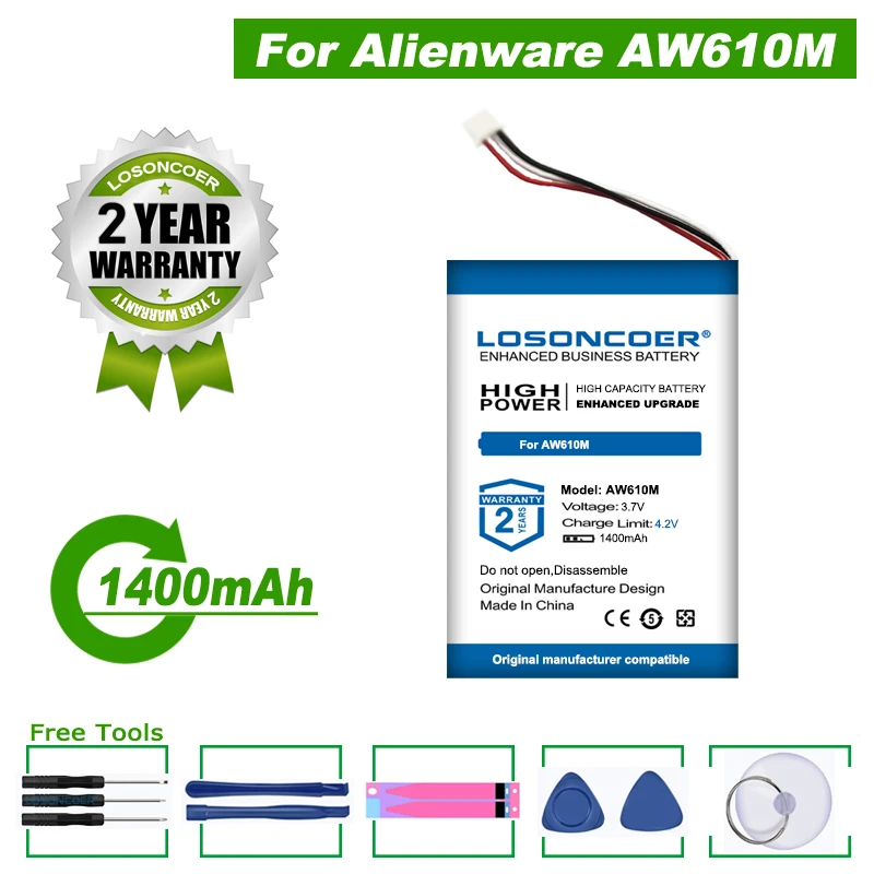 Alienware AW610M Kablosuz Fare için LOSONCOER Pil 1400mAh