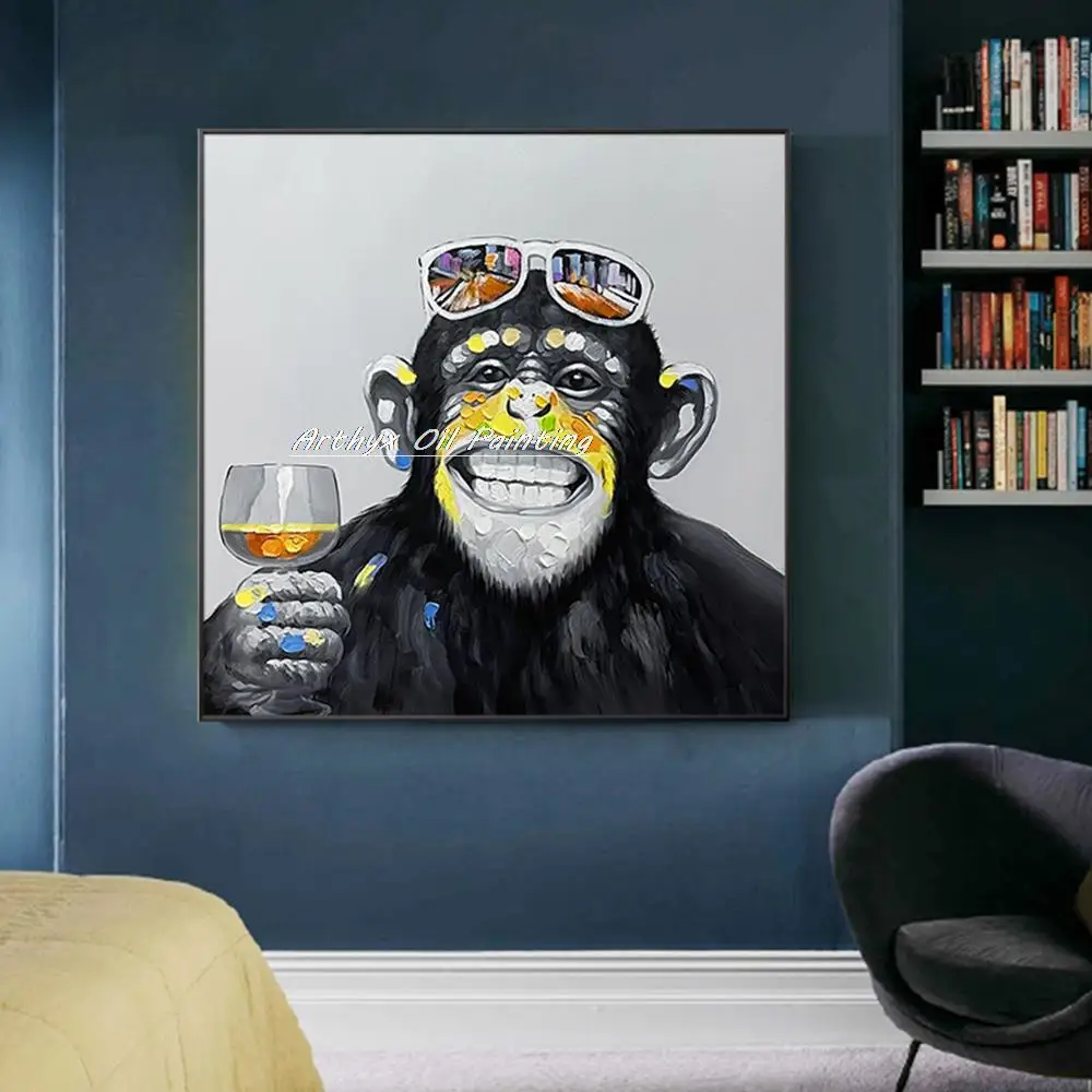 Arthyx, Handpainted Gorilla Aniamls Yağlıboya Tuval Üzerine, soyut Karikatür Pop Art Duvar Resimleri Için Oturma Odası Ev Dekorasyon