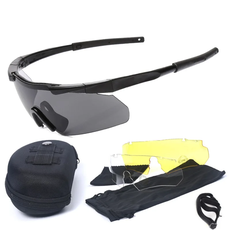 Askeri Taktik Gözlük CS Airsoft Rüzgar Geçirmez Çekim Gözlük HD 3 Lens Motokros Motosiklet Dağcılık Güvenli Gözlük