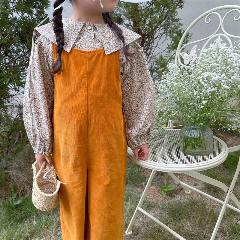 Bahar kız kadife tulum Unisex Çocuk yumuşak geniş bacak rahat askı pantolon