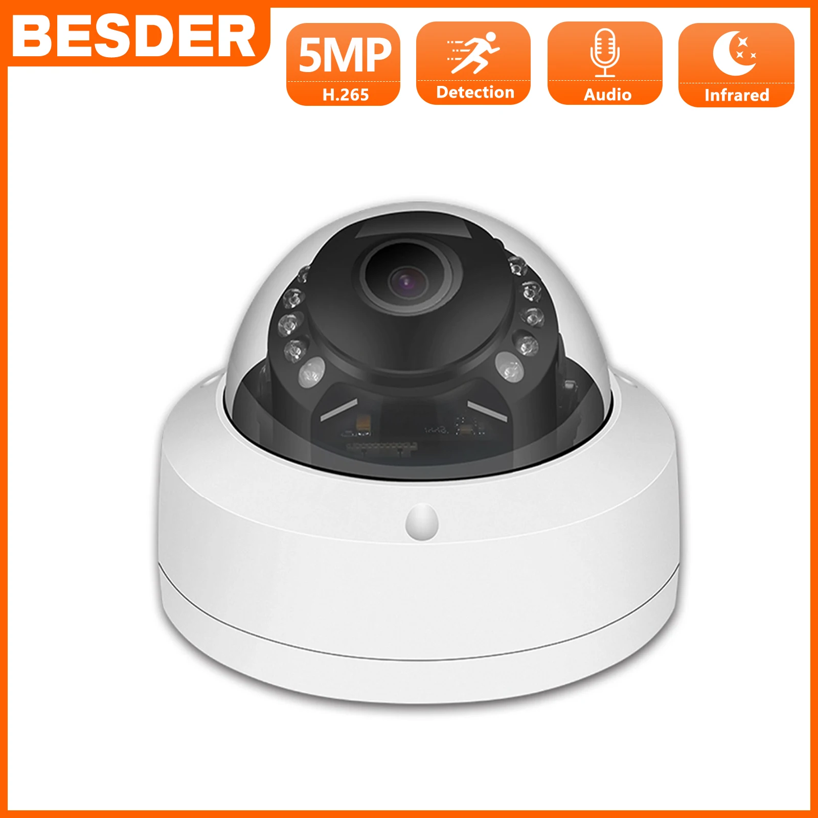 BESDER 5MP Kablolu Ses IP Kamera Ultra HD H. 265 48V PoE Ev Güvenlik Dome Kamera CCTV Gözetim Hareket Algılama Vandal geçirmez