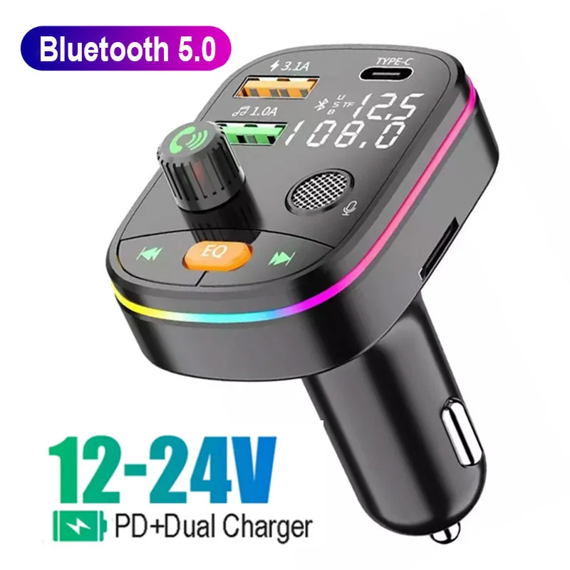 Bluetooth 5.0 Kablosuz FM Verici Çift Ekran PD 20W Hızlı Şarj çift USB Şarj Handsfree Araç Kiti FM Modülatör