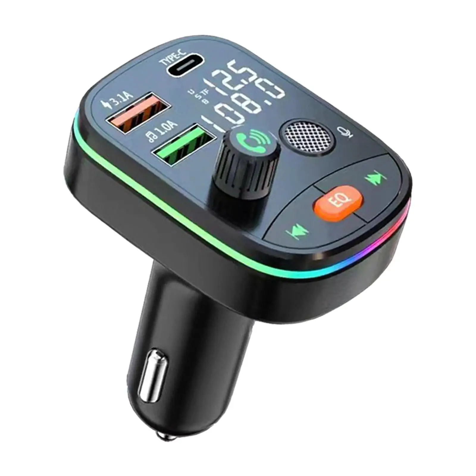 Bluetooth FM Verici Kurulumu kolay aksesuarları Kullanımı kolay renkli atmosfer ışıkları 80x57x42mm USB Disk Mikrofon MP3 Çalar