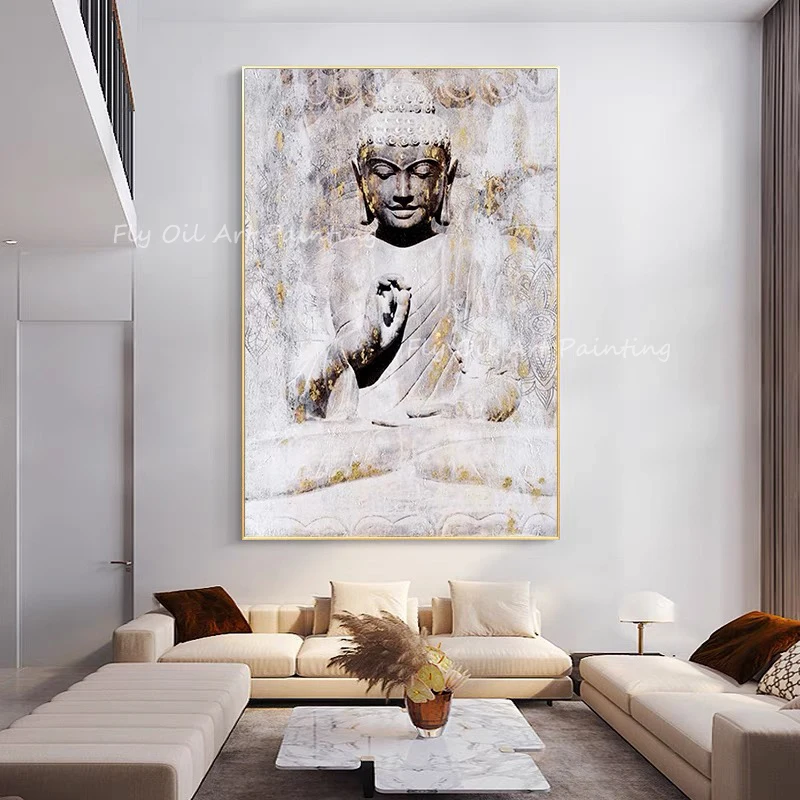 Büyük Boy 100 % Handpainted Buda figürü portre tuval boyama soyut modern tuval duvar sanatı oturma odası süsleme