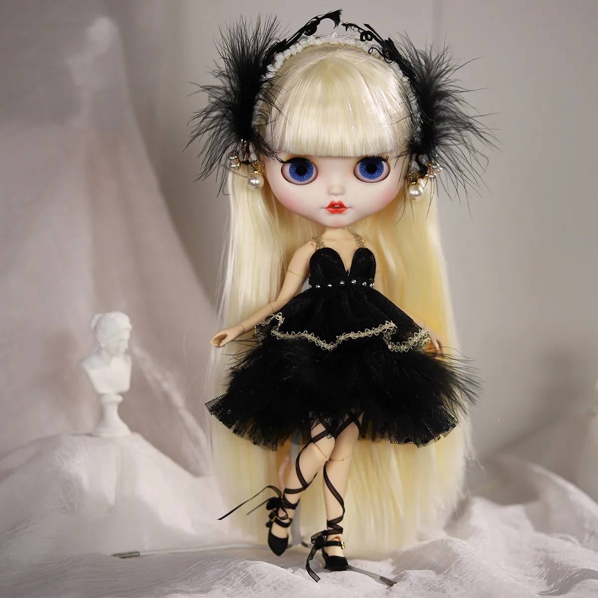 DBS Blythe Doll 1/6 oyuncak bebek giysileri Siyah Dantel Bale Elbise Takım Elbise 30cm BJD Ob24 BUZLU Aksesuarları Oyuncaklar