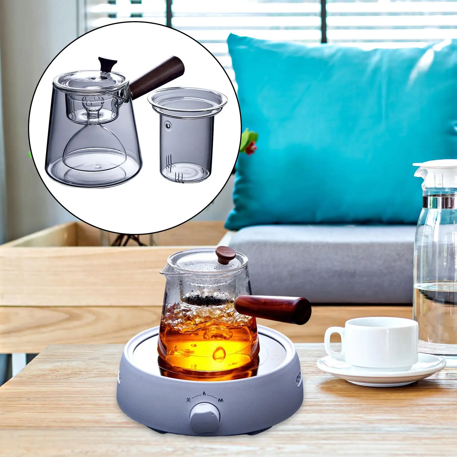 Demlik ile çay makinesi 2 in 1 filtre ısıya dayanıklı sürahi cam su ısıtıcısı cam