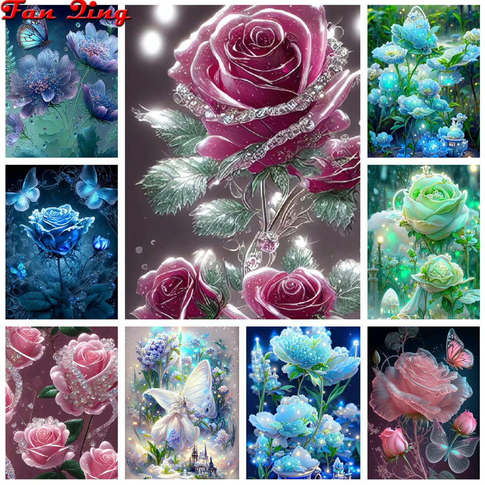 DİY Elmas Boyama Yeni Gül Kelebek Elmas Nakış Çiçek Mozaik Çapraz Dikiş Colorrful flora Ev Dekorasyon Hediye A55