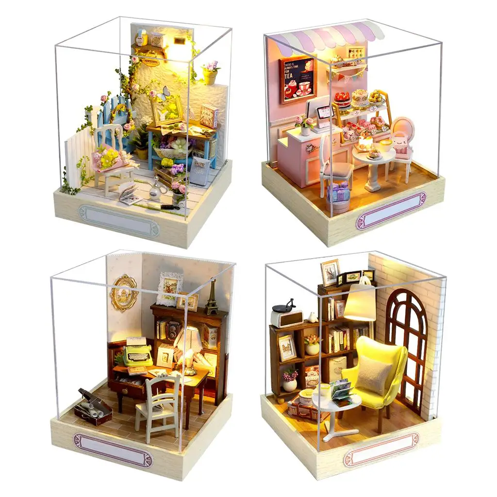 Dollhouse mobilya kitleri ile LED ışıkları yazlık kiti dekor için
