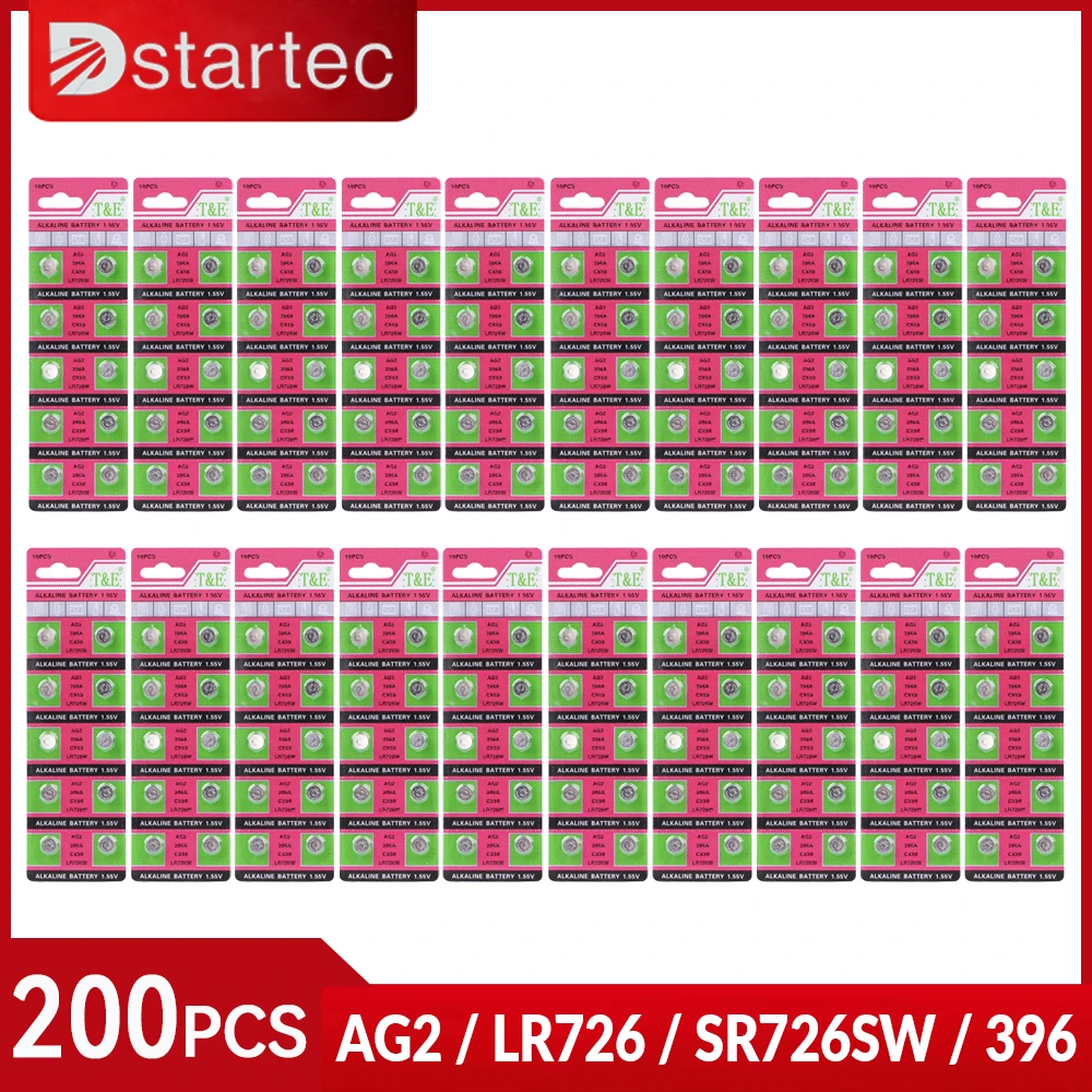 DStartec 200 ADET SR726SW 196 397 396 CX59 LR59 SR59 G2A LR726 AG2 1.55 V Alkalin Düğme Pil Pil; %100 % Güvenli Cıva Yok