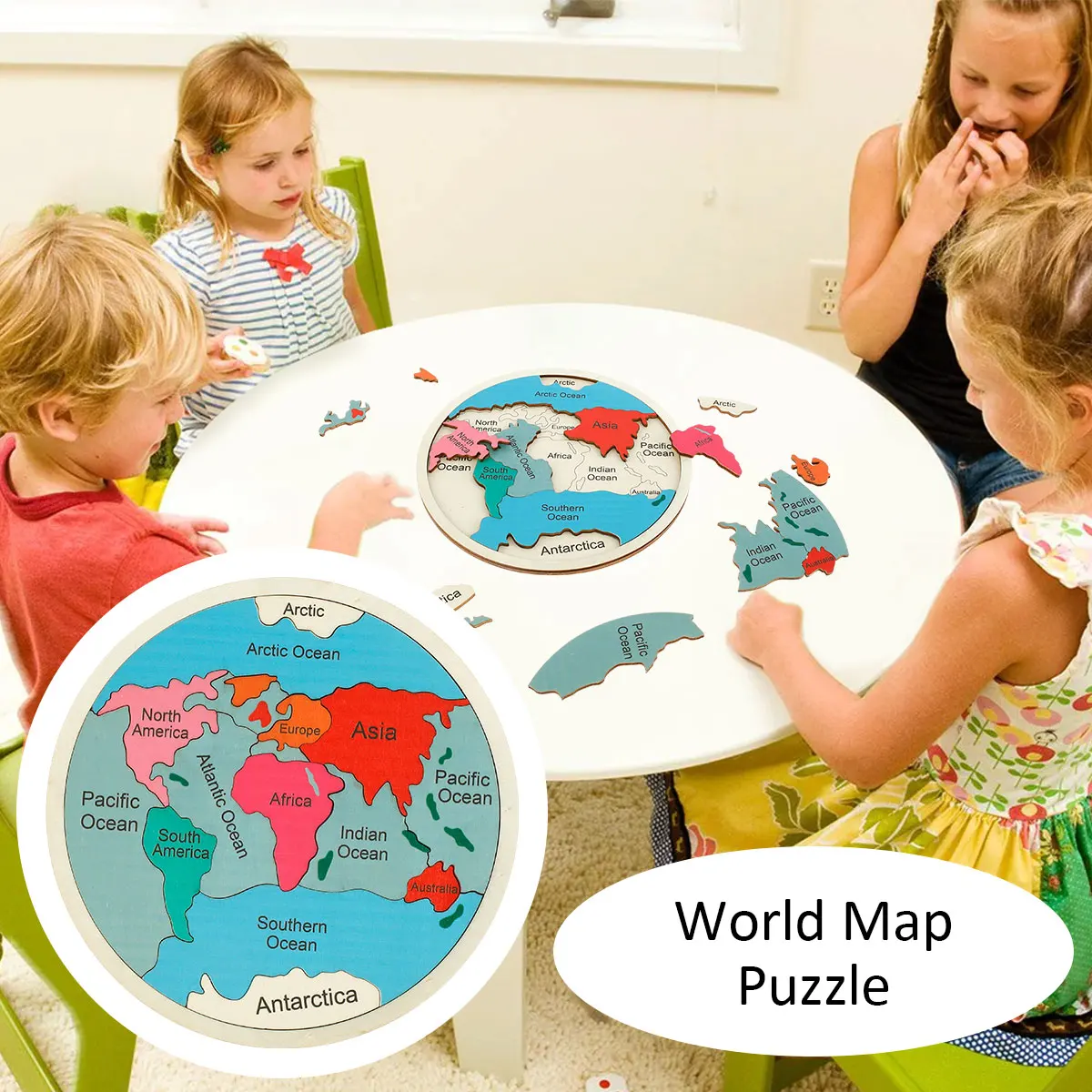 Dünya Haritası Bulmaca Ahşap Dünya yap-boz Yuvarlak Coğrafya Bulmaca Taşınabilir Çocuk Oyunu Oyuncak Hediye Komik Dünya Okyanus Öğrenme