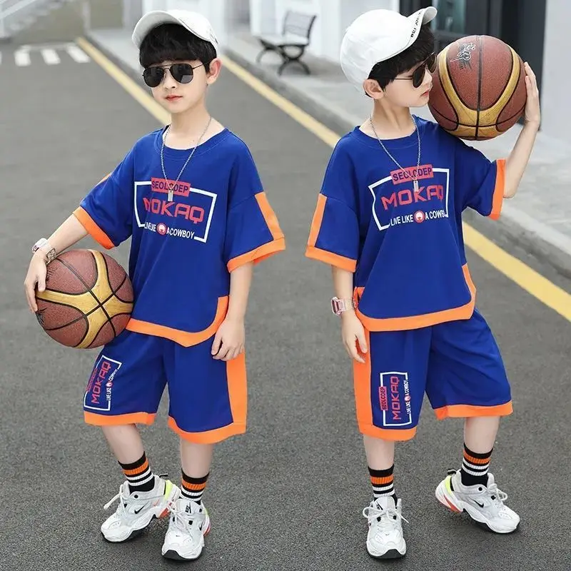 Erkek spor elbise Yaz Çocuk giyim setleri Mektup T Gömlek + Pantolon 2 Adet Çocuk Giysileri Eşofman Boys İçin 4 6 8 10 12 14 Yıl