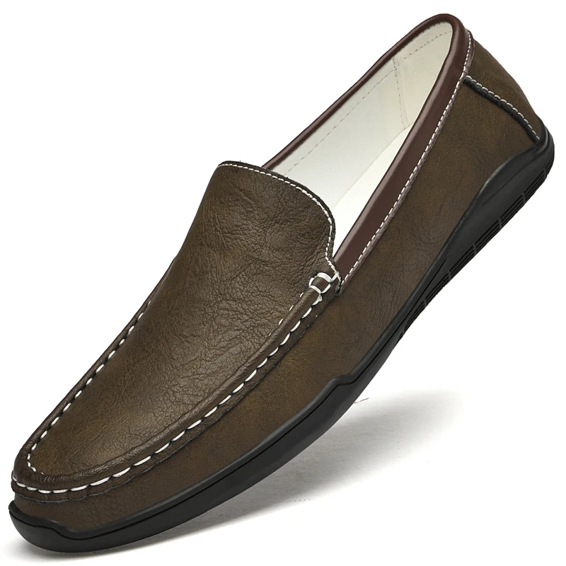 Erkekler Yeni Marka Moda Ikinci Inek Derisi rahat ayakkabılar Erkek Handsewn Nefes Tüm Maç Loafer'lar Slip-on Rahat Eğlence Sürüş Ayakkabı