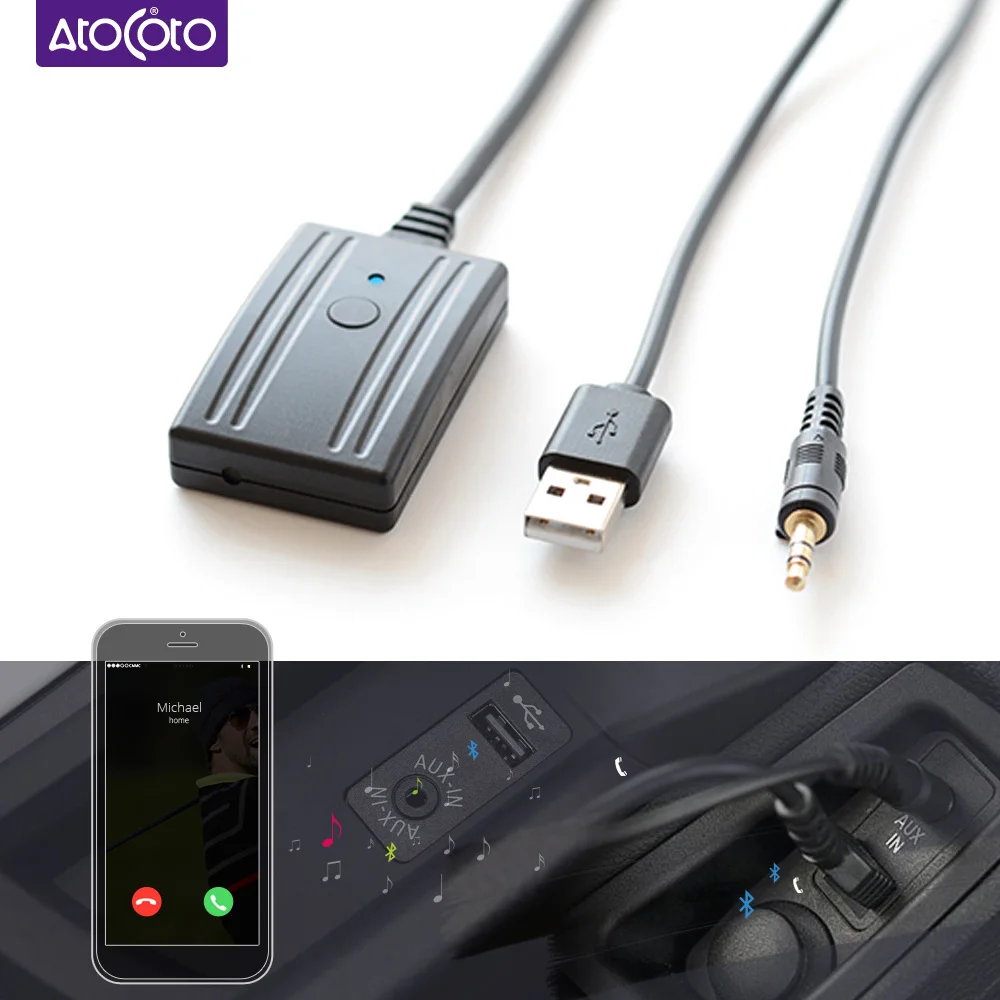 Evrensel Araba 12V Bluetooth 5.0 Araç Kiti Telefon Görüşmesi Handsfree Adaptörü Kablosuz Radyo Stereo AUX-IN Aux kablo USB 3.5 MM Jack Tak