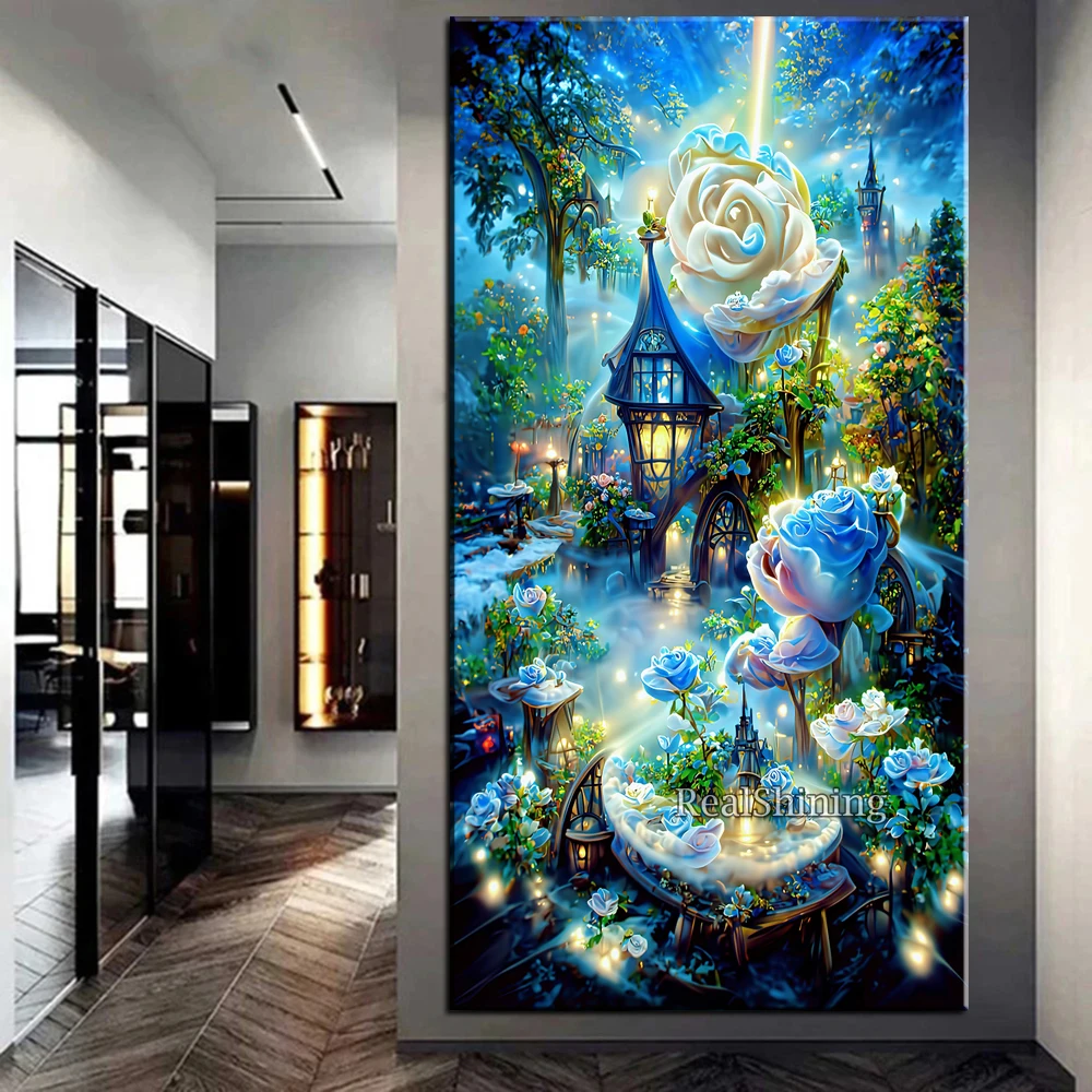 Fantezi Mavi Gül DİY Elmas Boyama Kitleri Chateau Montrose Rüya Çiçek Çapraz Dikiş Taklidi Nakış Sanat El Sanatları A422