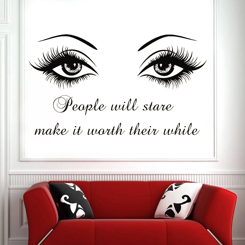 Gözler Büyük Göz Lashes Duvar Çıkartmaları Alıntı Göz Lashes Wink Güzellik Salonu sanat dekoru Vinil Çıkartması Çıkarılabilir Odası Dekorasyon Posteri Z702